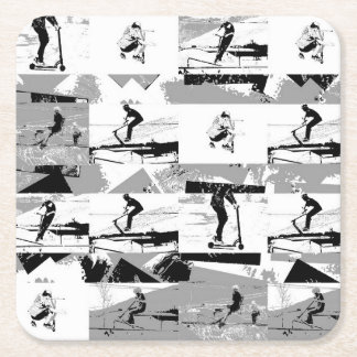 Lets Scoot Around - Stunt Scooter Rider Square Paper Coaster