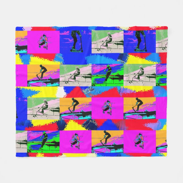 Lets Scoot - Stunt Scooter Rider Fleece Blanket (Front (Horizontal))
