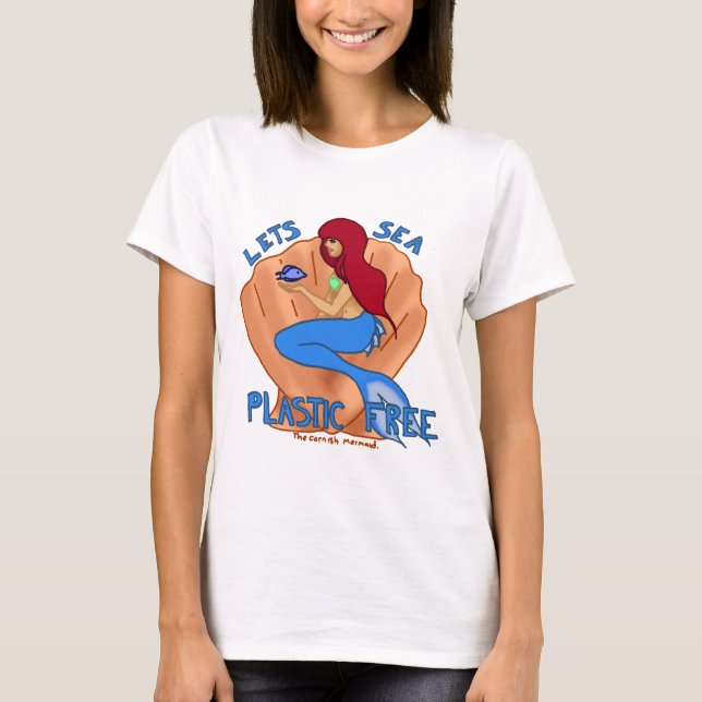 Lets sea plastic free! Blue mermaid T-Shirt (Front)