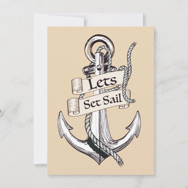 lets set sail vintage nautical wedding invitation (Back)