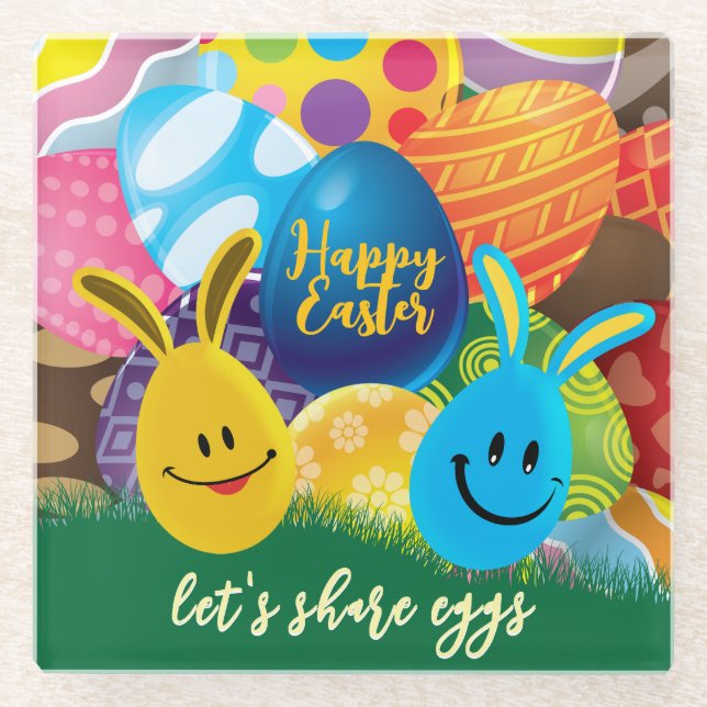 Let's Share Eggs Glass Coaster (Front)