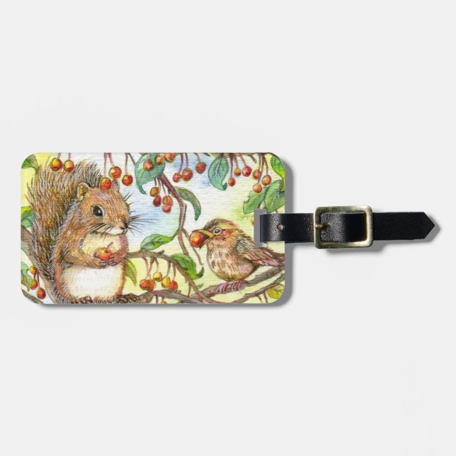 Let's Share - Squirrel And Sparrow Luggage Tag (Front Horizontal)