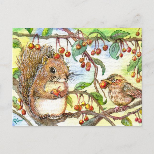 Let's Share - Squirrel And Sparrow Postcard (Front)