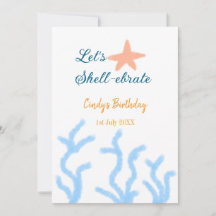Let's shell-ebrate under the sea blue birthday invitation