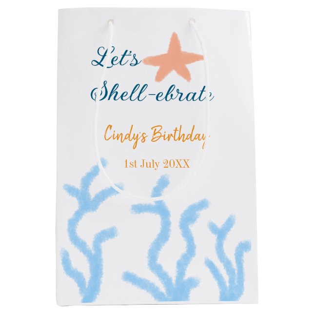 Let's shell-ebrate under the sea blue birthday  medium gift bag (Front)
