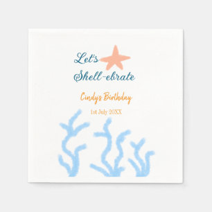 Let's shell-ebrate under the sea blue birthday napkin