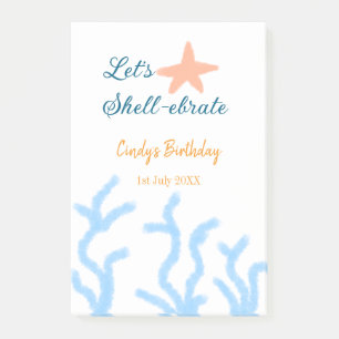 Let's shell-ebrate under the sea blue birthday post-it notes