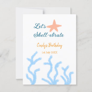 Let's shell-ebrate under the sea blue birthday  postcard
