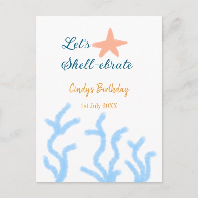 Let's shell-ebrate under the sea blue birthday  postcard (Front)