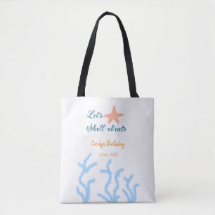 Let's shell-ebrate under the sea blue birthday  tote bag