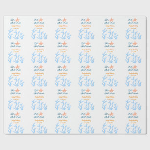Let's shell-ebrate under the sea blue birthday wrapping paper