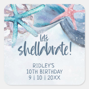 Let's Shellabrate Starfish Beach Birthday Square Sticker