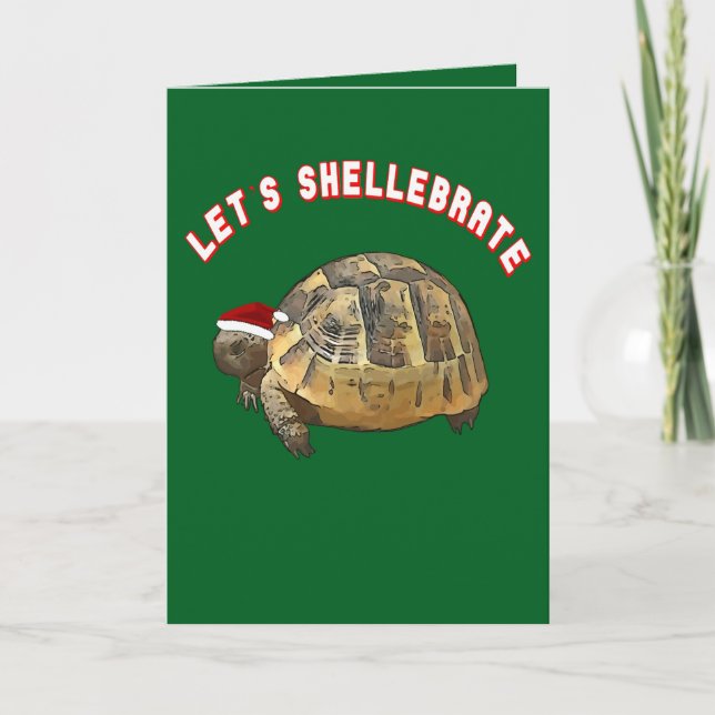 Lets Shellebrate Christmas Tortoise Wearing Santa  Holiday Card (Front)