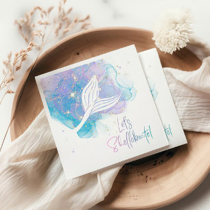 Lets Shellebrate Mermaid Tail Watercolor Birthday Napkin