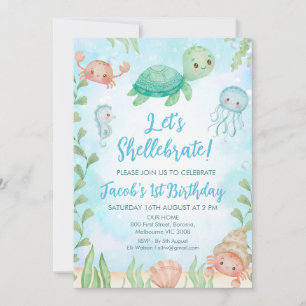 Let's Shellebrate Sea Turtle Under Sea Birthday Invitation