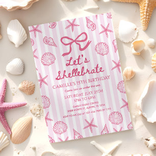 Let's Shellebrate Seashell Coastal Beach Birthday Invitation