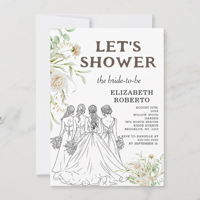 Let's Shower Elizabeth Pampas Grass Bridal Shower  Invitation (Front)
