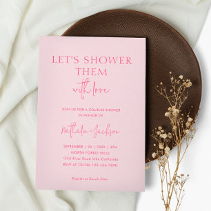 Let's Shower Them Bright Pink Couple Shower Bridal Invitation