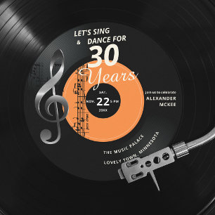 Let's Sing Dance 30 Years Vintage Record Birthday Invitation