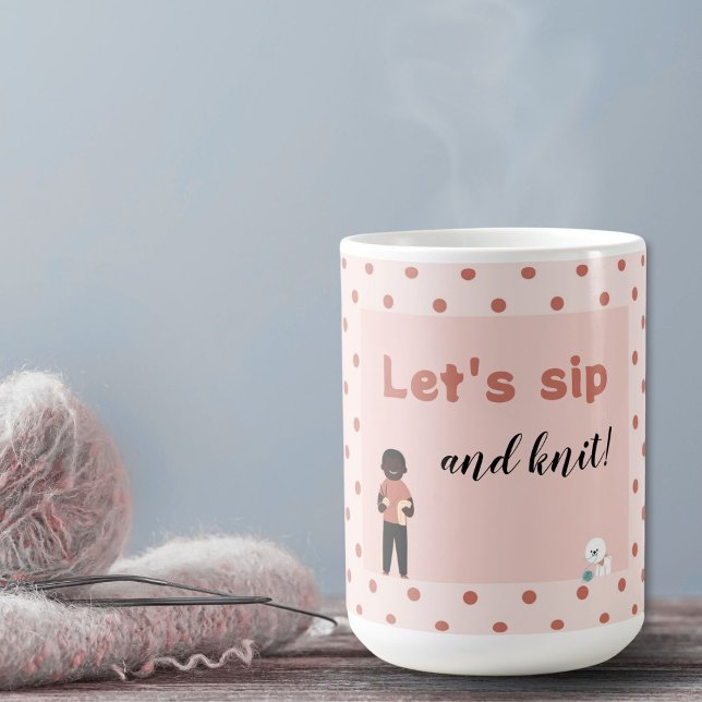Let's sip and knit quote man with dog knitting coffee mug (Creator Uploaded)