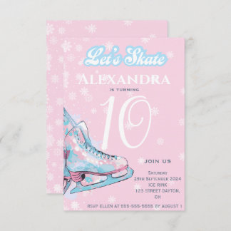 "Let's skate" figure ice skating birthday party Invitation