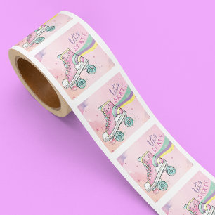 Let's skate l Rainbow retro Groovy Pink Square Sticker