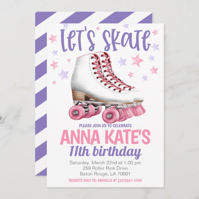 Let's Skate Roller Skating Birthday  Invitation (Front/Back)