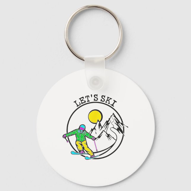 Lets Ski Cool Skiing Stuff For Men Funny Ski Snowb Key Ring (Front)