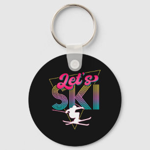 Let's Ski Retro 80s Skiing Party Outfit 90s Skier  Key Ring