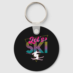 Let's ski retro 80s skiing party outfit 90s skier key ring