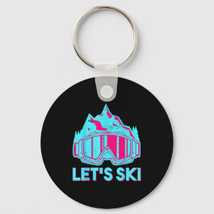 Let's ski, retro goggles ski vintage 80s 90s skiin key ring