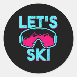 Let's ski, retro ski goggles vintage 80s 90s skiin classic round sticker