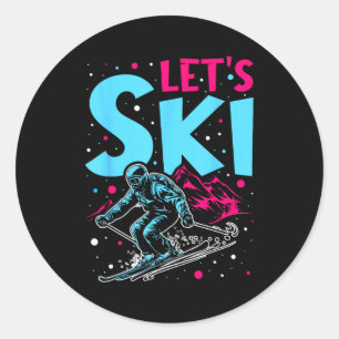 Let's ski, retro ski vintage 80s 90s skiing outfit classic round sticker