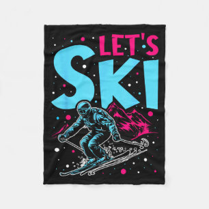 Let's ski, retro ski vintage 80s 90s skiing outfit fleece blanket