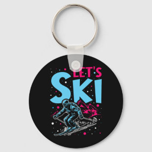 Let's Ski, Retro Ski Vintage 80s 90s Skiing Outfit Key Ring