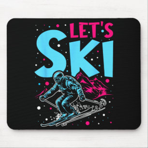 Let's ski, retro ski vintage 80s 90s skiing outfit mouse mat
