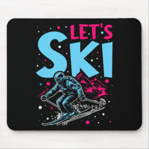Let's Ski, Retro Ski Vintage 80s 90s Skiing Outfit Mouse Mat