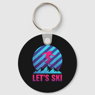 Let's ski retro vaporwave skiing nostalgia mountai key ring