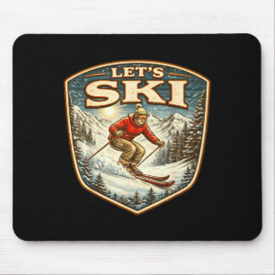 Lets ski vintage skier retro skiing lover mouse mat