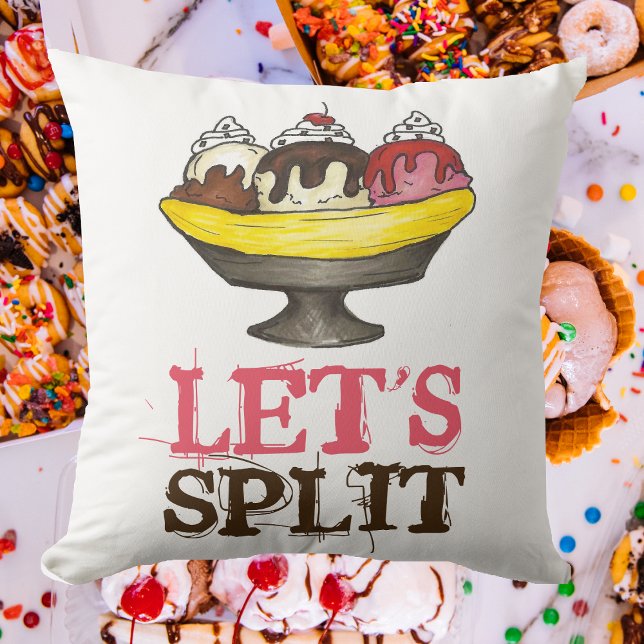 Let's Split Banana Ice Cream Sundae Dessert Cushion (Banana split pillow)