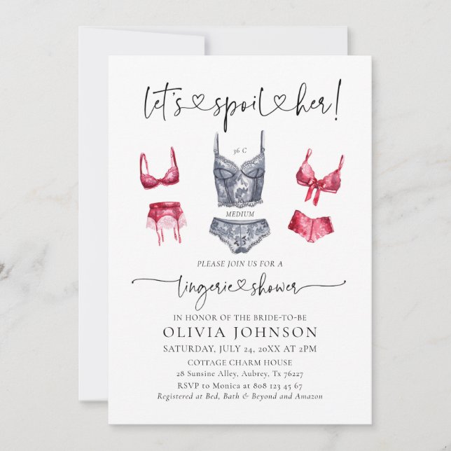Let's Spoil Her Bra Lingerie Bridal Shower Invitation (Front)