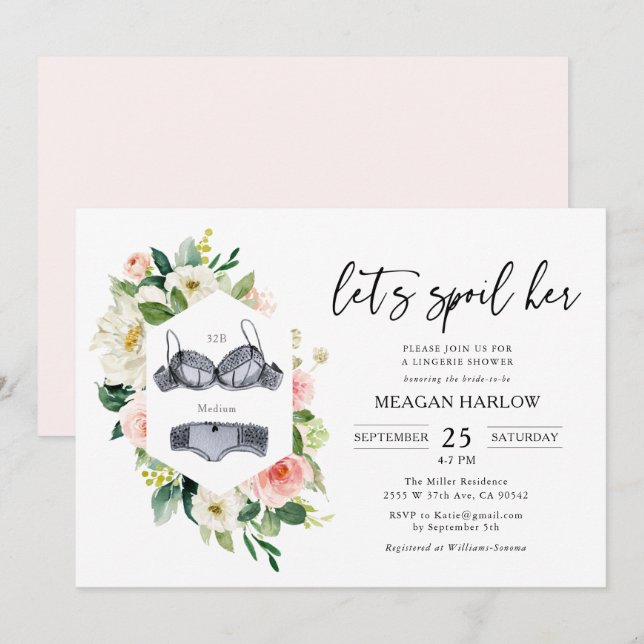 Let's Spoil Her Floral Lingerie Shower Invitation (Front/Back)
