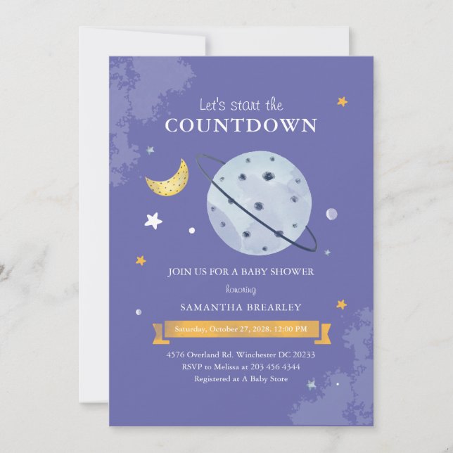 Lets Start The Countdown Outer Space Baby Shower Invitation (Front)