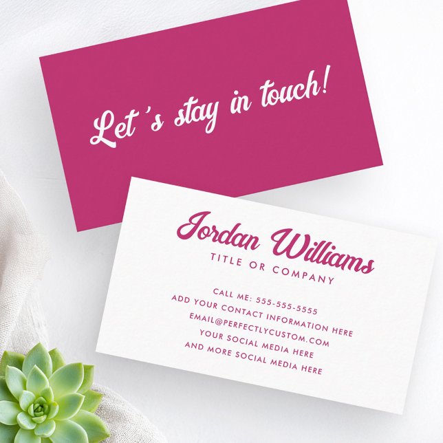 Lets stay in touch trendy fuchsia retro business card (Lets stay in touch trendy fuchsia retro business card)