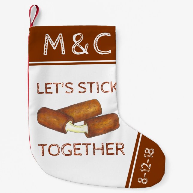Let's Stick Together Mozzarella Cheese Couples Small Christmas Stocking (Front)