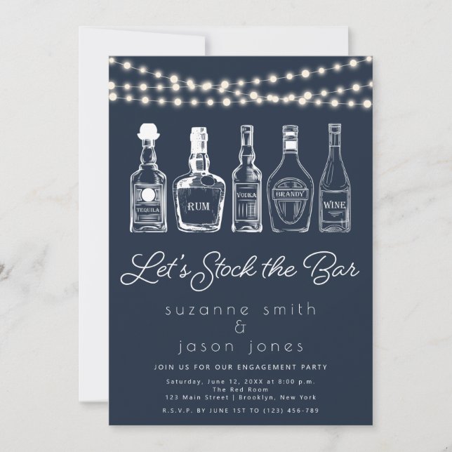 Let's Stock The Bar Engagement Party Invitation (Front)