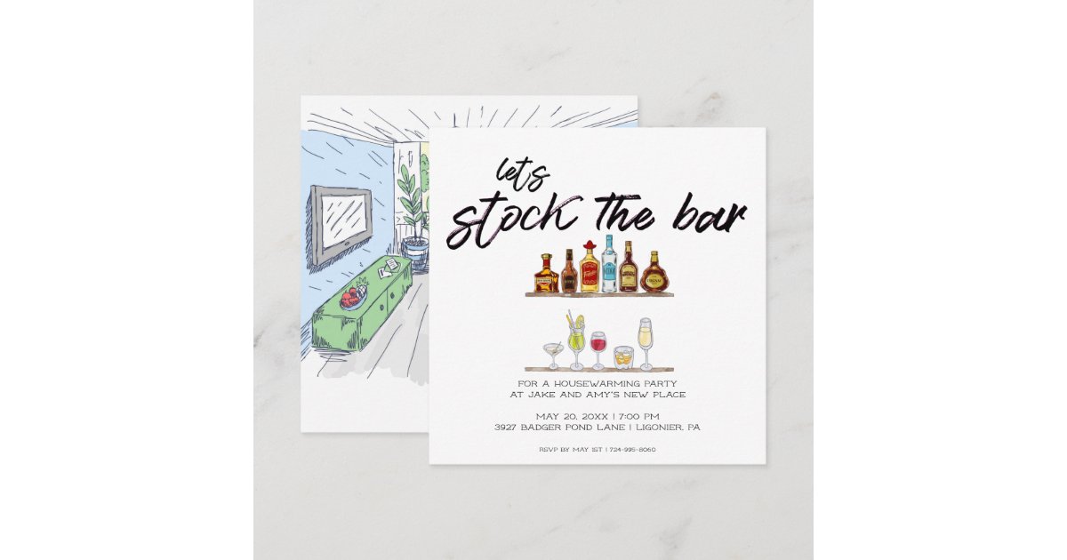 Let's Stock the Bar Housewarming Party Invitation Zazzle