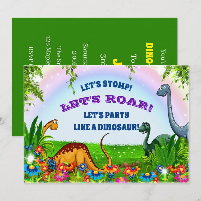 Let's Stomp And Roar Dinosaur Birthday Party Invitation (Front/Back)