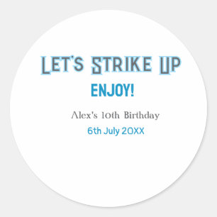 Let's strike up blue grey happy 10 birthday name  classic round sticker