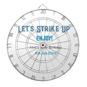 Let's strike up blue grey happy 10 birthday name dartboard